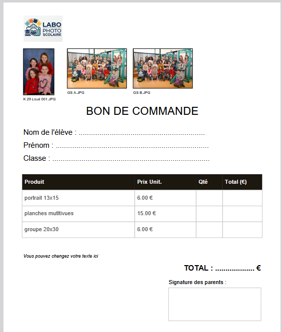 Exemple de bon de commande